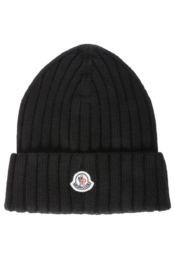 Moncler Logo Patched Beanie In Nero | ModeSens