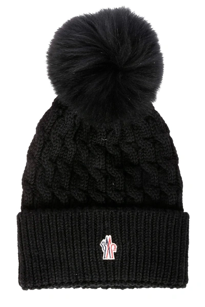 Moncler Logo Patched Woven Beanie In Nero