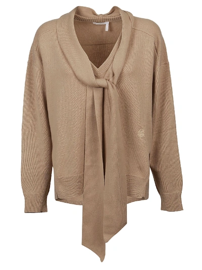 Chloé Bow Sweater In Dune Brown