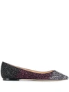 JIMMY CHOO ROMY GLITTER-EFFECT BALLERINA SHOES