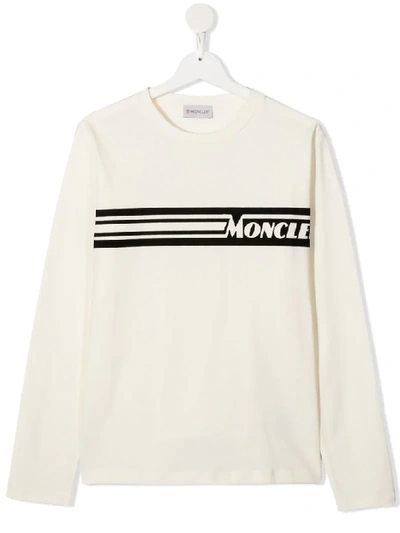 Moncler Kids' Logo Stripe Sweatshirt In White