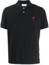 Ami Alexandre Mattiussi Ami Paris Ami Paris De Coeur Organic Cotton Polo Shirt In Black