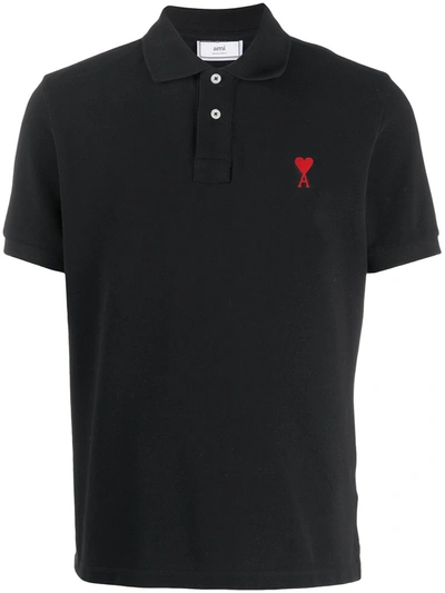 Ami Alexandre Mattiussi Ami Paris Ami Paris De Coeur Organic Cotton Polo Shirt In Black
