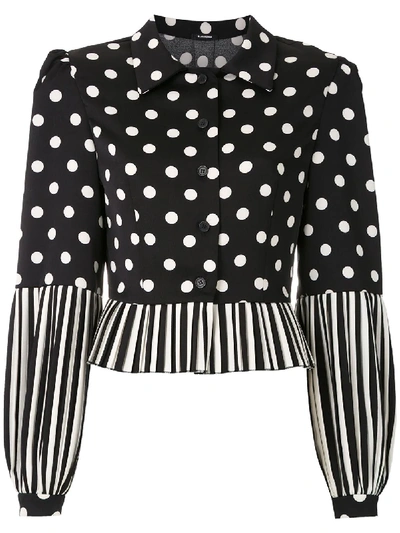 À La Garçonne Striped Dots Cropped Shirt In Black