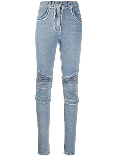 Balmain High Rise Frayed-seam Skinny Jeans In Blue