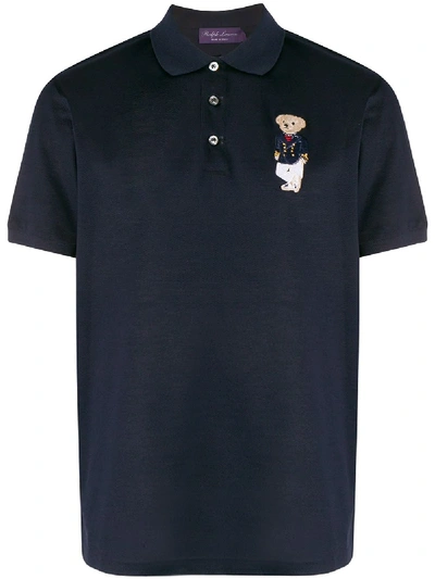 Ralph Lauren Short Sleeve Bear Patch Polo Shirt In Blue