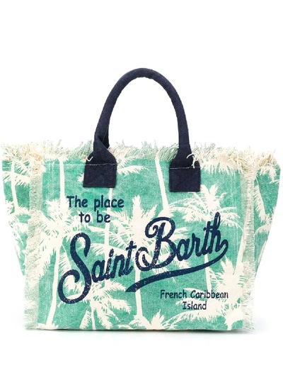 Mc2 Saint Barth Palm Tree Logo Print Beach Bag In Neutrals