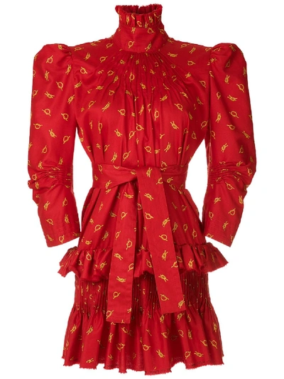 À La Garçonne Funnel Neck Printed Dress In Red