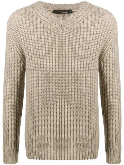 Incentive! Cashmere Chunky Knit V-neck Cashmere Jumper In Neutrals