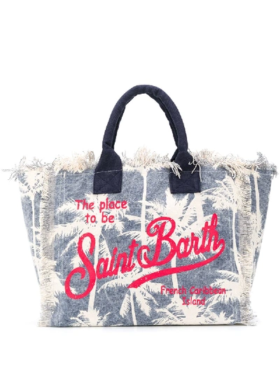 Mc2 Saint Barth Palm Tree Logo Print Beach Bag In Black