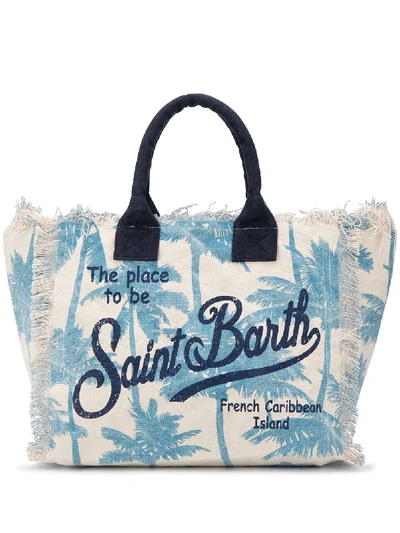 Mc2 Saint Barth Palm Tree Logo Print Beach Bag In Blue