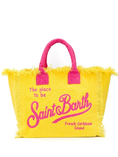 Mc2 Saint Barth Logo Print Canvas Beach Bag In Yellow
