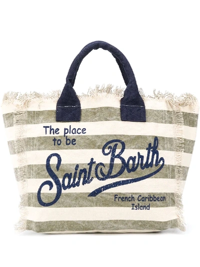 Mc2 Saint Barth Striped Logo Print Beach Bag In Neutrals