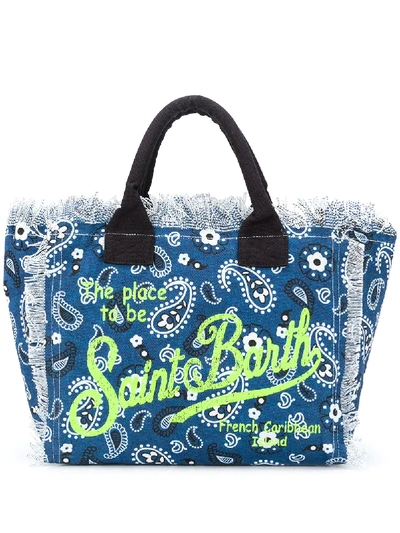 Mc2 Saint Barth Paisley Logo Print Beach Bag In Blue