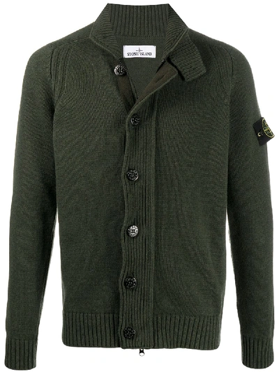 Stone Island Button Up Cardigan In Green
