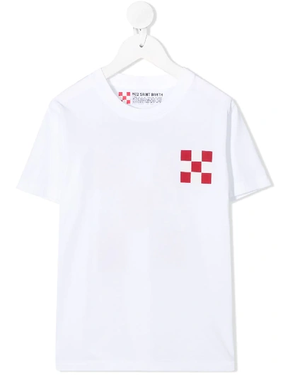 Mc2 Saint Barth Kids' Checker Print Detail T-shirt In White