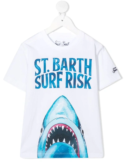 Mc2 Saint Barth Kids' Shark Print T-shirt In White