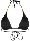 Versace Lycra Triangle Bikini Top W/ Chain Strap In Black