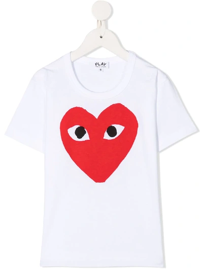 Comme Des Garçons Play Kids' Logo Print T-shirt In White
