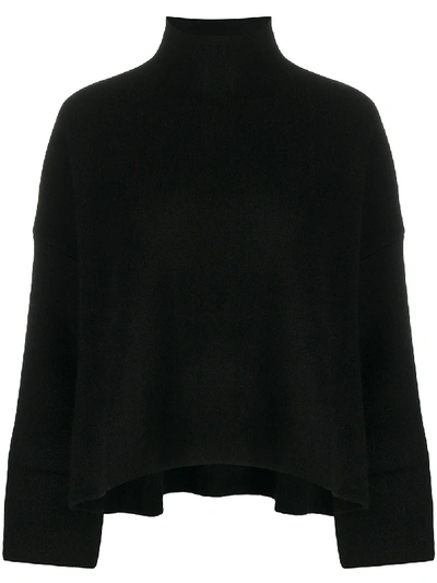 Allude Loose Fit Cashmere-wool Blend Turtle Neck Jumper In Black