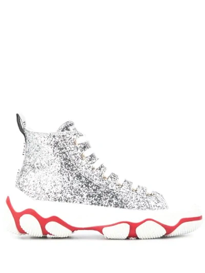 Red Valentino Glam Run High-top Glitter Trainers In Silver