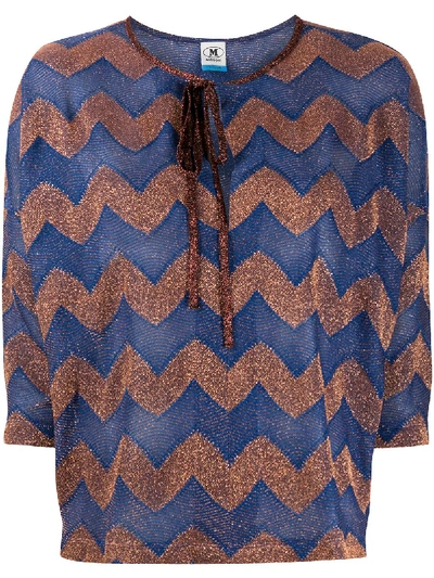 M Missoni Zigzag Three-quarter Sleeve Blouse In Blue