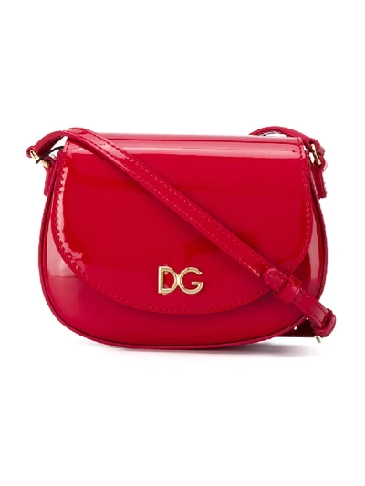 Dolce & Gabbana Kids' Patent Leather Crossbody Bag With Dg Logo In Red