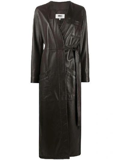 Mm6 Maison Margiela Leather Asymmetric Belted Trench Coat In Brown