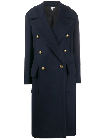 Balmain Oversized Double-breasted Wool-blend Coat In Blue