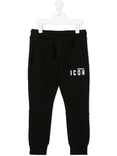 Dsquared2 Kids' Icon Print Cotton Sweatpants In Black