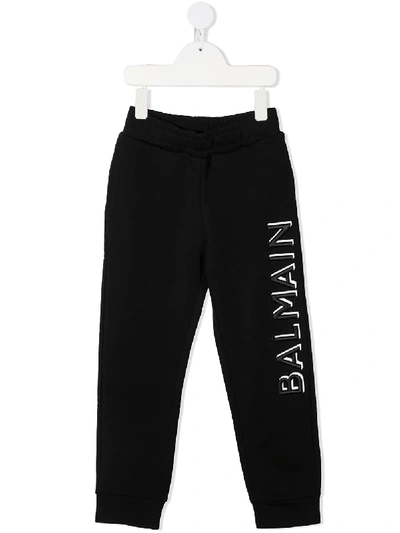 Balmain Kids' Logo Embroidered Track Trousers In Black