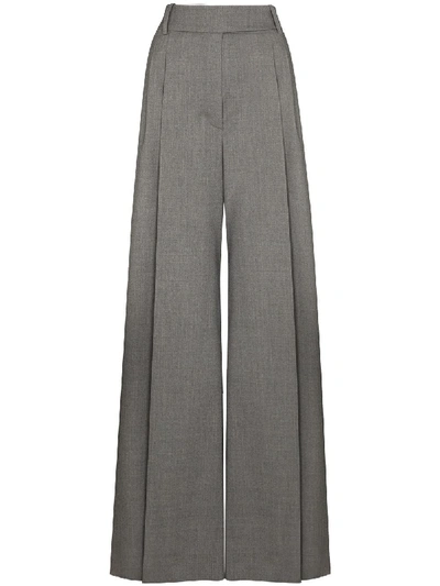 Alexandre Vauthier Wide Leg Pleated Wool Trousers In Grey