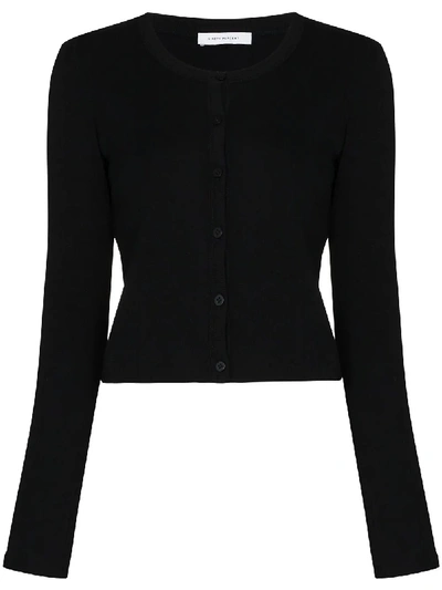 Ninety Percent Cropped Pointelle-knit Organic Cotton Cardigan In Black