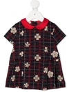 GUCCI FLOWER CHECK SHORT-SLEEVE DRESS