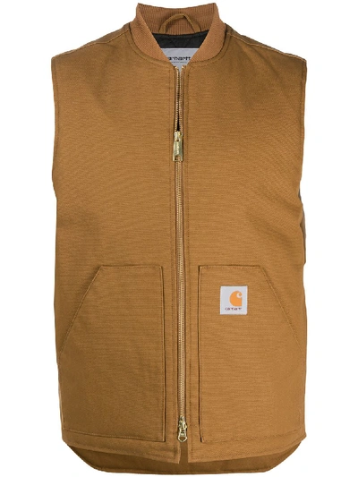 Carhartt Zipped Canvas Gilet In Brown
