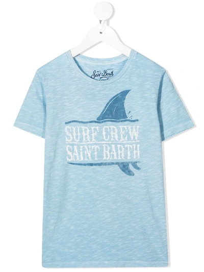 Mc2 Saint Barth Kids' Surf Crew Print T-shirt In Blue