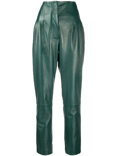 Alberta Ferretti Tapered High-waist Leather Pants In Green