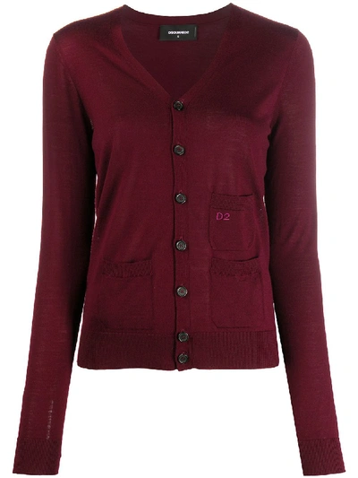 Dsquared2 V-neck Wool Cardigan In Red