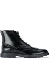 HOGAN BROGUE LEATHER ANKLE BOOTS