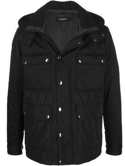 Dolce & Gabbana Quilted Cotton And Nylon Jacket With Hood In Black