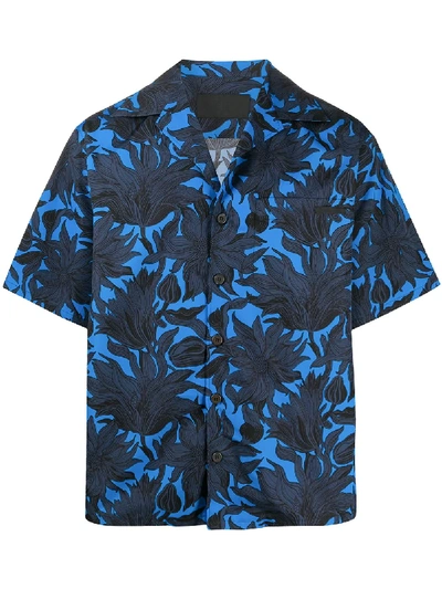 Prada Floral-print Short-sleeve Shirt In Blau