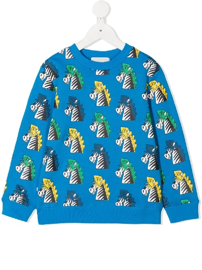 Stella Mccartney Kids' Zebra-print Organic-cotton Sweatshirt In Blue