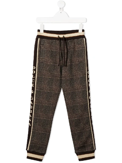 Dolce & Gabbana Kids' Checked Logo Trim Track Trousers In Brown