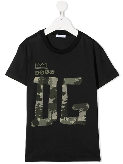 Dolce & Gabbana Kids' Logo Print Cotton Jersey T-shirt In Black