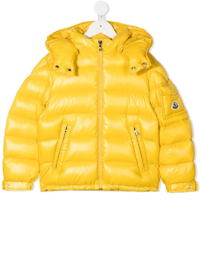 Moncler Kids' Hooded Quilted Down Jacket In Yellow