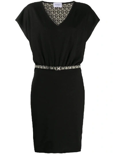 Ferragamo Sleeveless Belted Mini Dress In Black