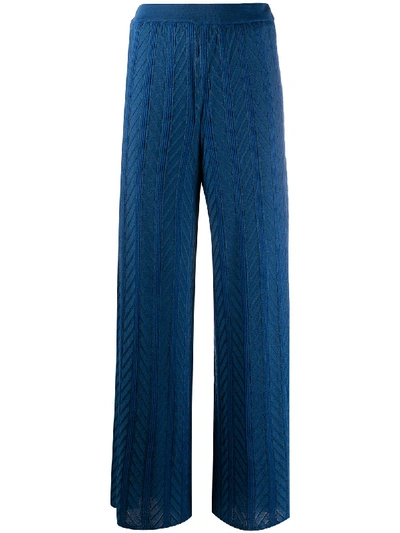 M Missoni 人字纹条纹针织长裤 In Blue