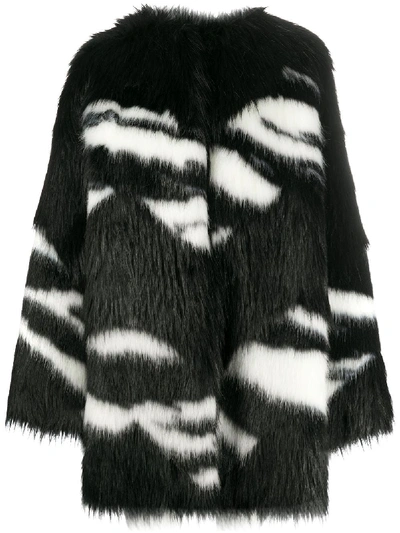 N°21 Chevron-stripe Faux-fur Jacket In Black