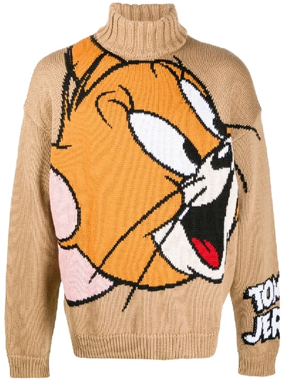 Gcds Intarsia-knit Cartoon Jumper In 13 Beige