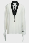 AMANDA WAKELEY TWO-TONE V-NECK SILK TOP,854717